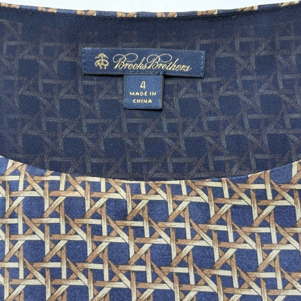 Brooks Brothers Pure Silk Rattan Geometric Print Dress Size 4 Silk Lined Belted - Picture 11 of 13